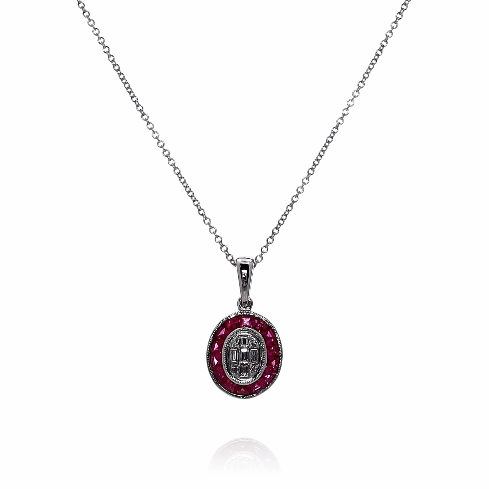 Simon G. 18k White Gold Ruby and Diamond Pendant Necklace