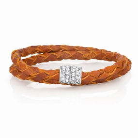 Stainless Steel Crystal Double Wrap Magnetic Fancy Tan Bracelet