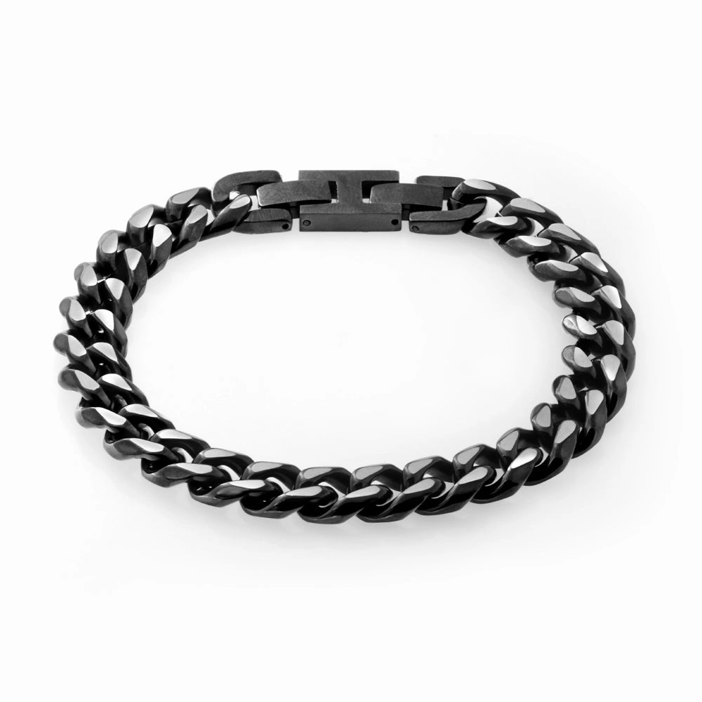 Stainless Steel Reversible Black/SteelCurb Bracelet