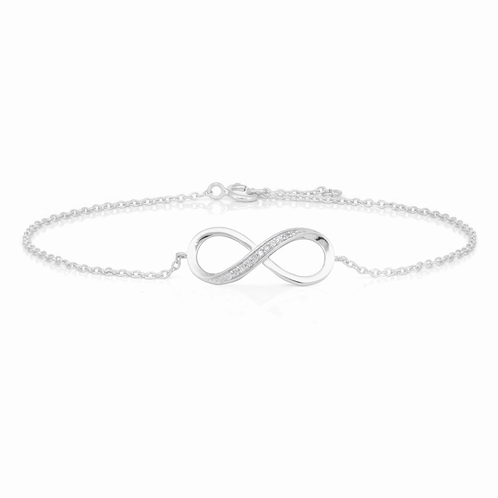 Sterling Silver 0.04 Carat Diamond Infinity 19cm Bracelet