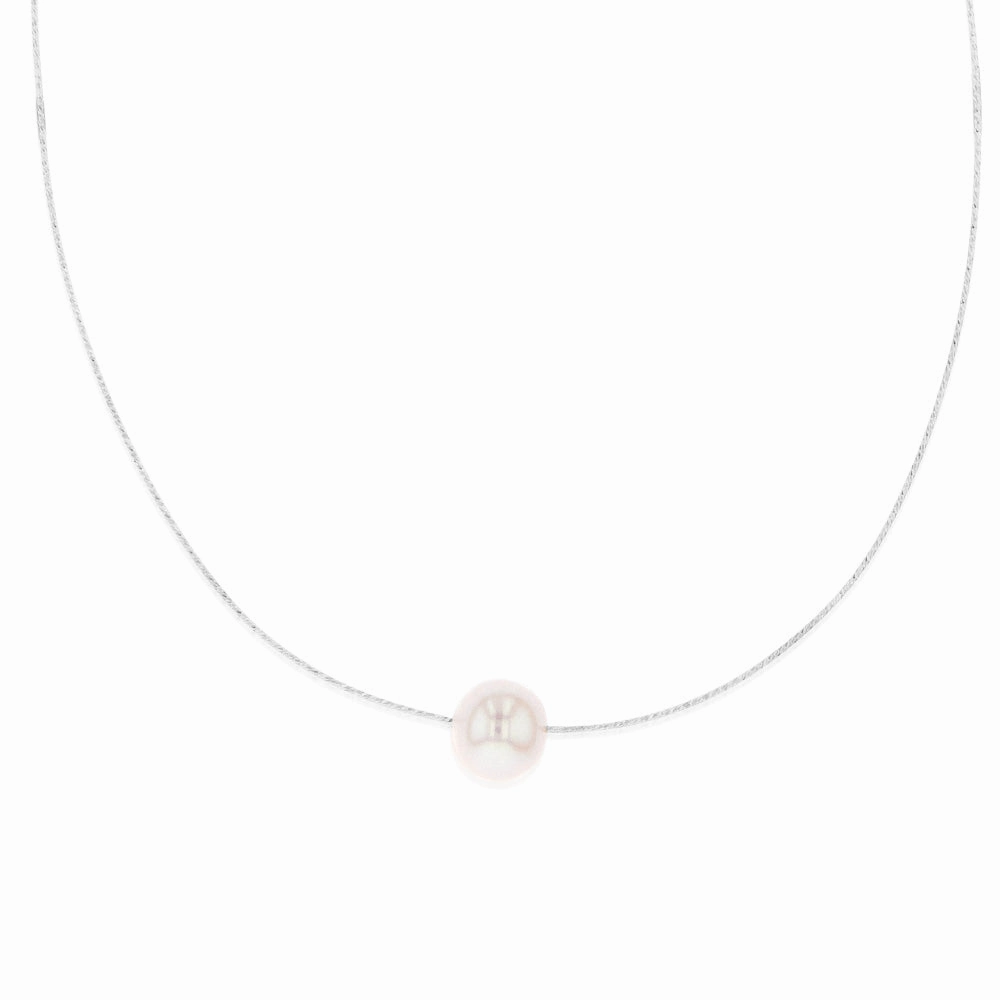 Sterling Silver 10-12mm White Fresh Water Pearl On Adjustable Choker Chain