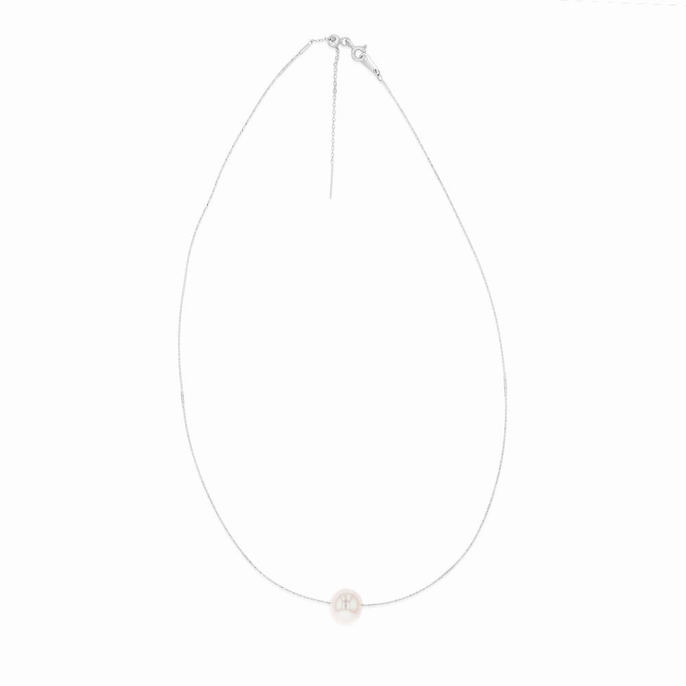 Sterling Silver 10-12mm White Fresh Water Pearl On Adjustable Choker Chain