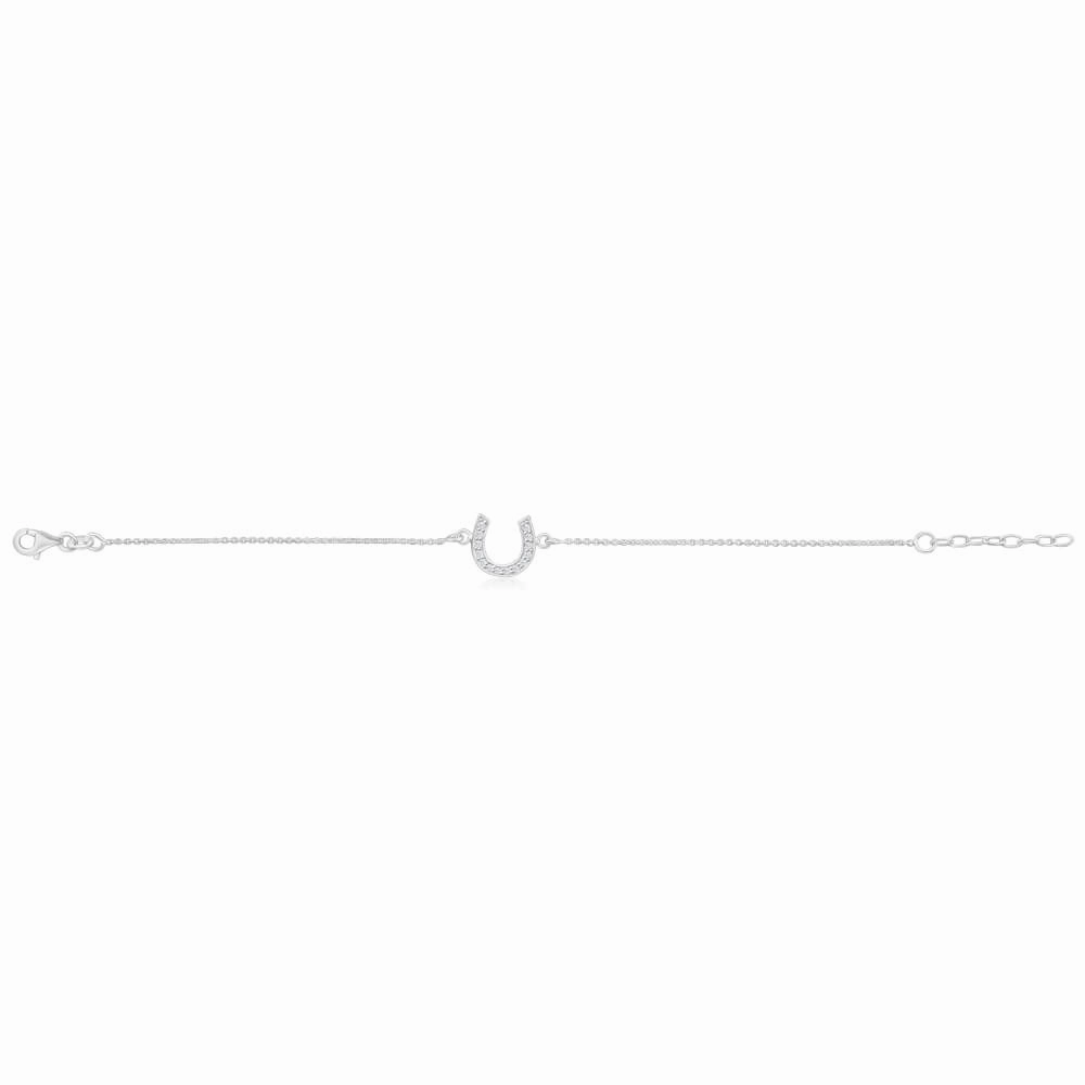 Sterling Silver 19cm Cubic Zirconia Horseshoe Good Luck Bracelet