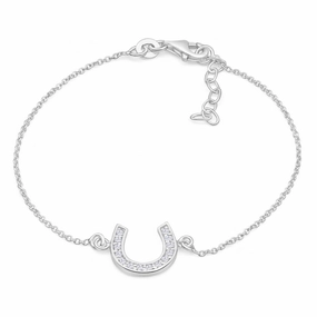 Sterling Silver 19cm Cubic Zirconia Horseshoe Good Luck Bracelet