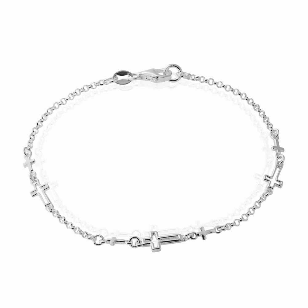 Sterling Silver 19cm Multi Cross Bracelet