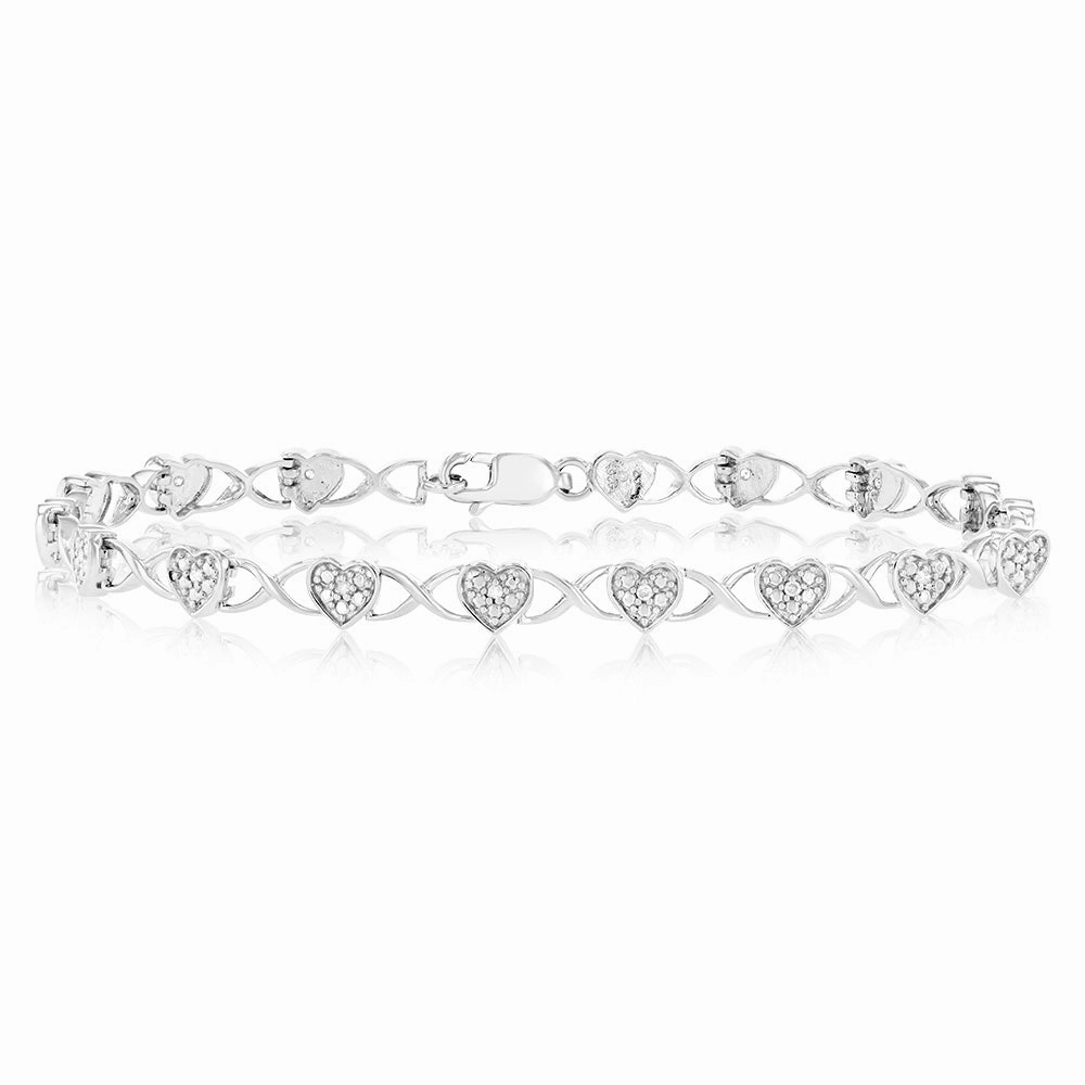 Sterling Silver 1/10 Carat Diamond Fancy Heart Bracelet