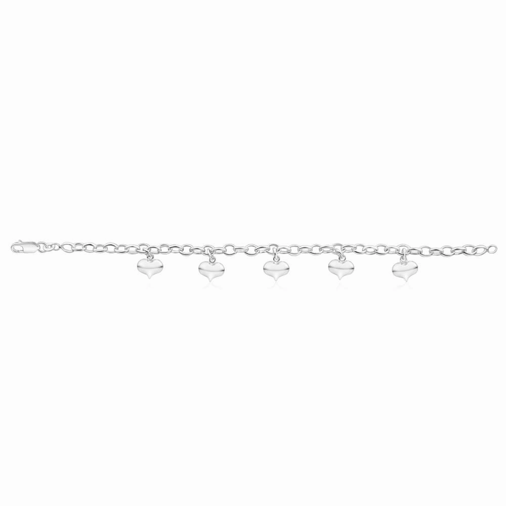 Sterling Silver 5 Heart Charms 19cm Belcher Bracelet