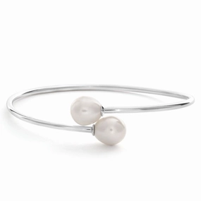Sterling Silver 8-10mm Freshwater Pearl Bangle