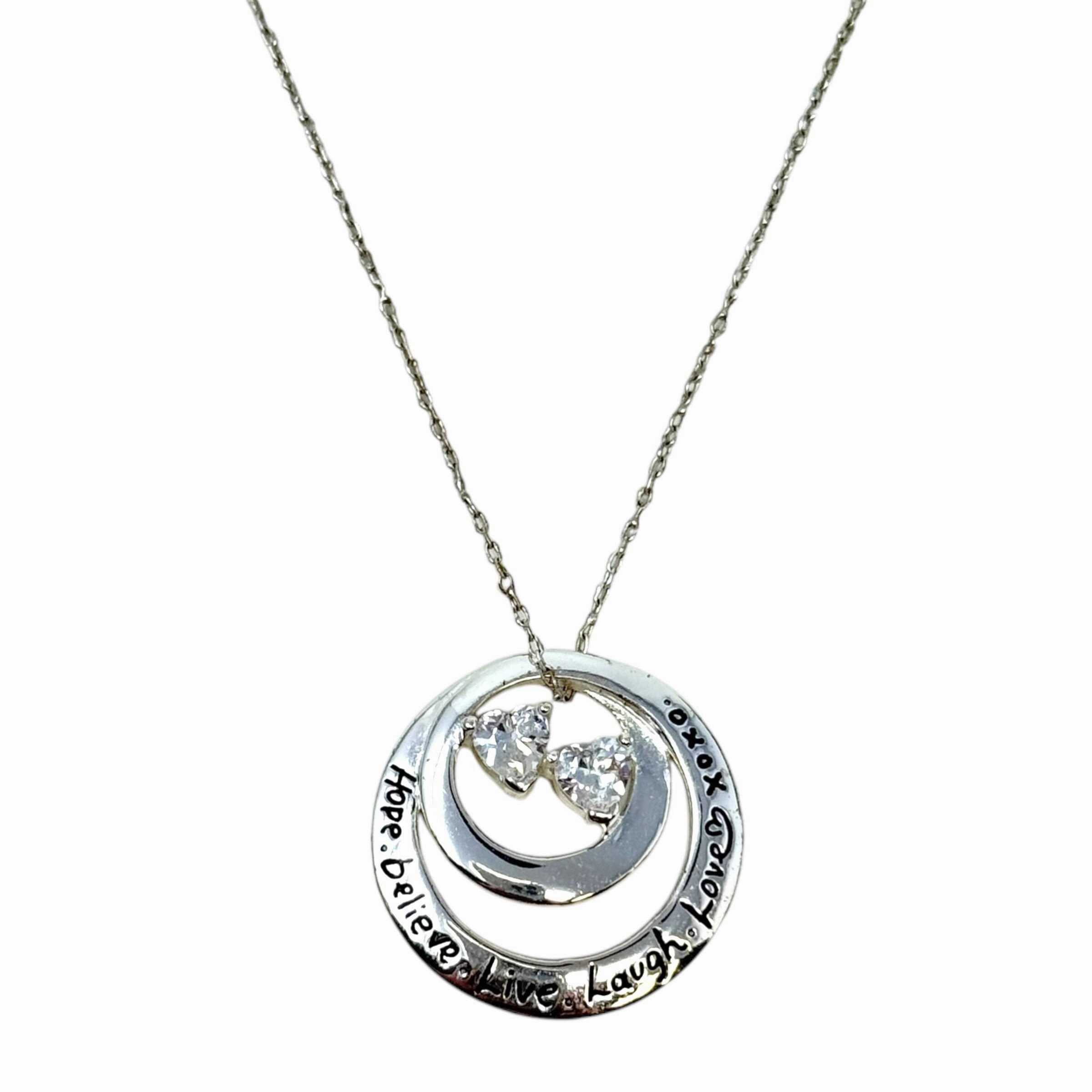 Sterling Silver & Clear Gemstone Heart Inspirational Quote Pendant Necklace By Unbranded