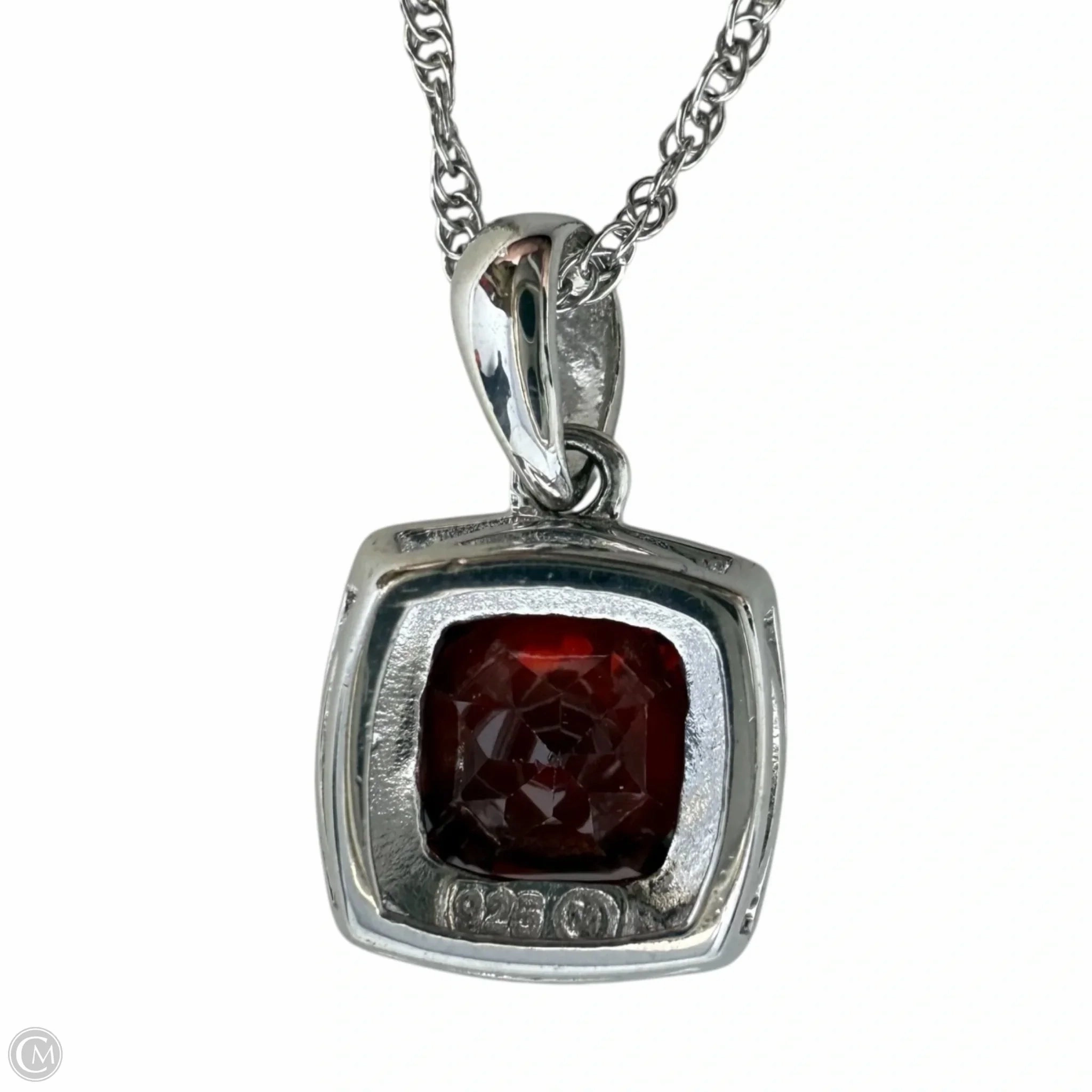 Sterling Silver & Faceted Garnet Earrings & Necklace Set By Macys, Size: 02 Piece Set