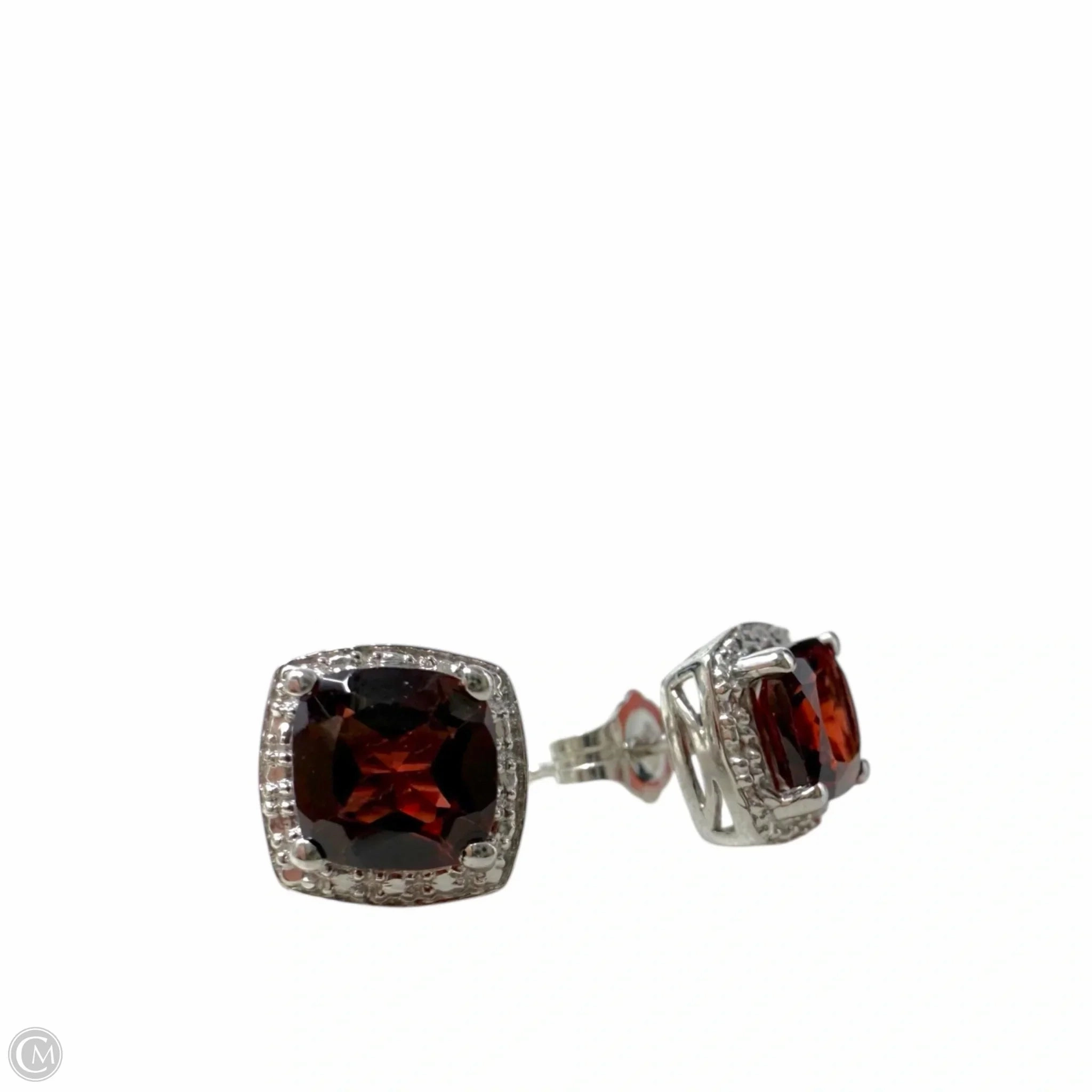 Sterling Silver & Faceted Garnet Earrings & Necklace Set By Macys, Size: 02 Piece Set