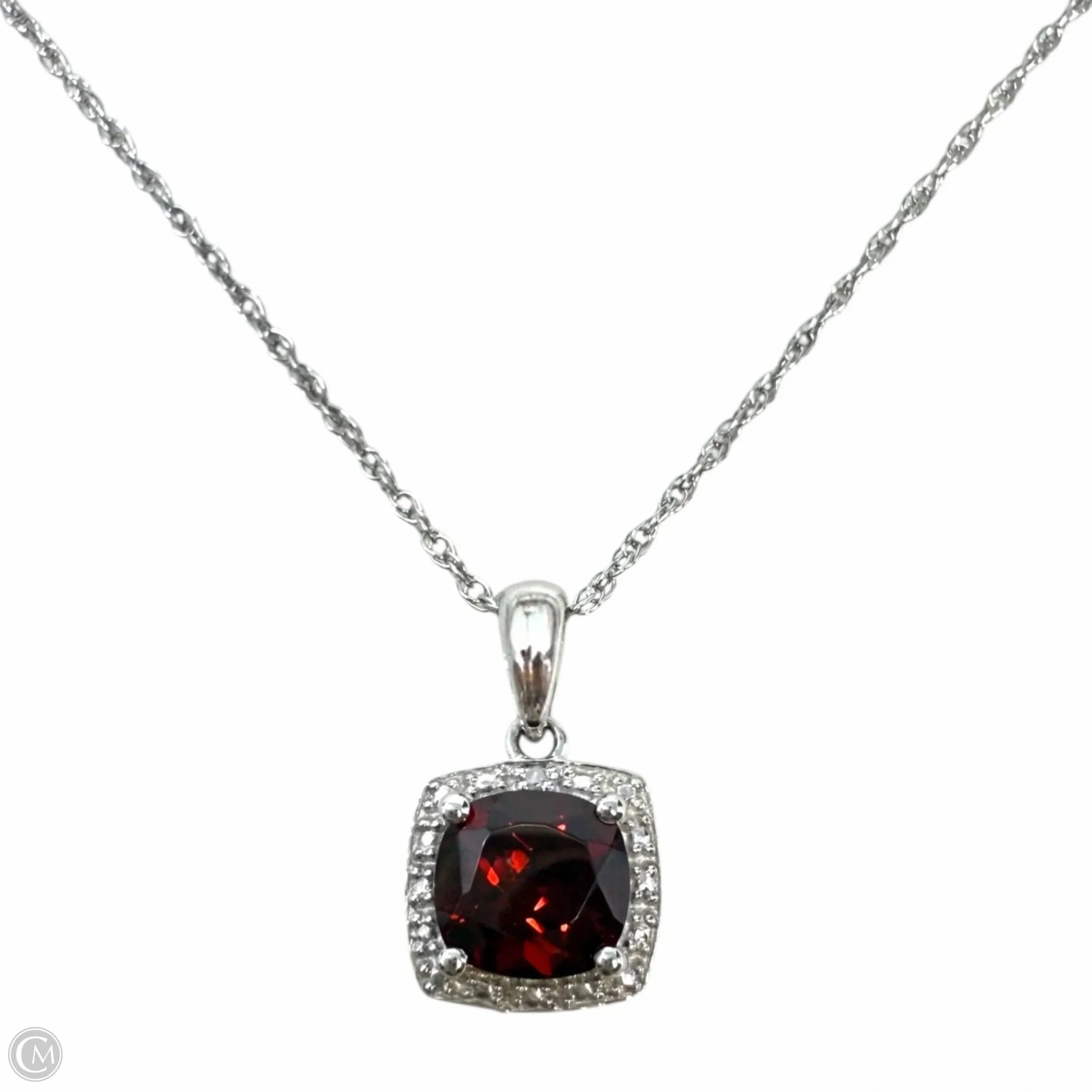 Sterling Silver & Faceted Garnet Earrings & Necklace Set By Macys, Size: 02 Piece Set
