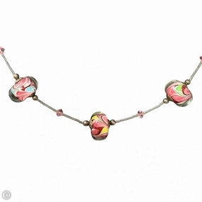 Sterling Silver & Murano Glass Bead Necklace By Unbranded