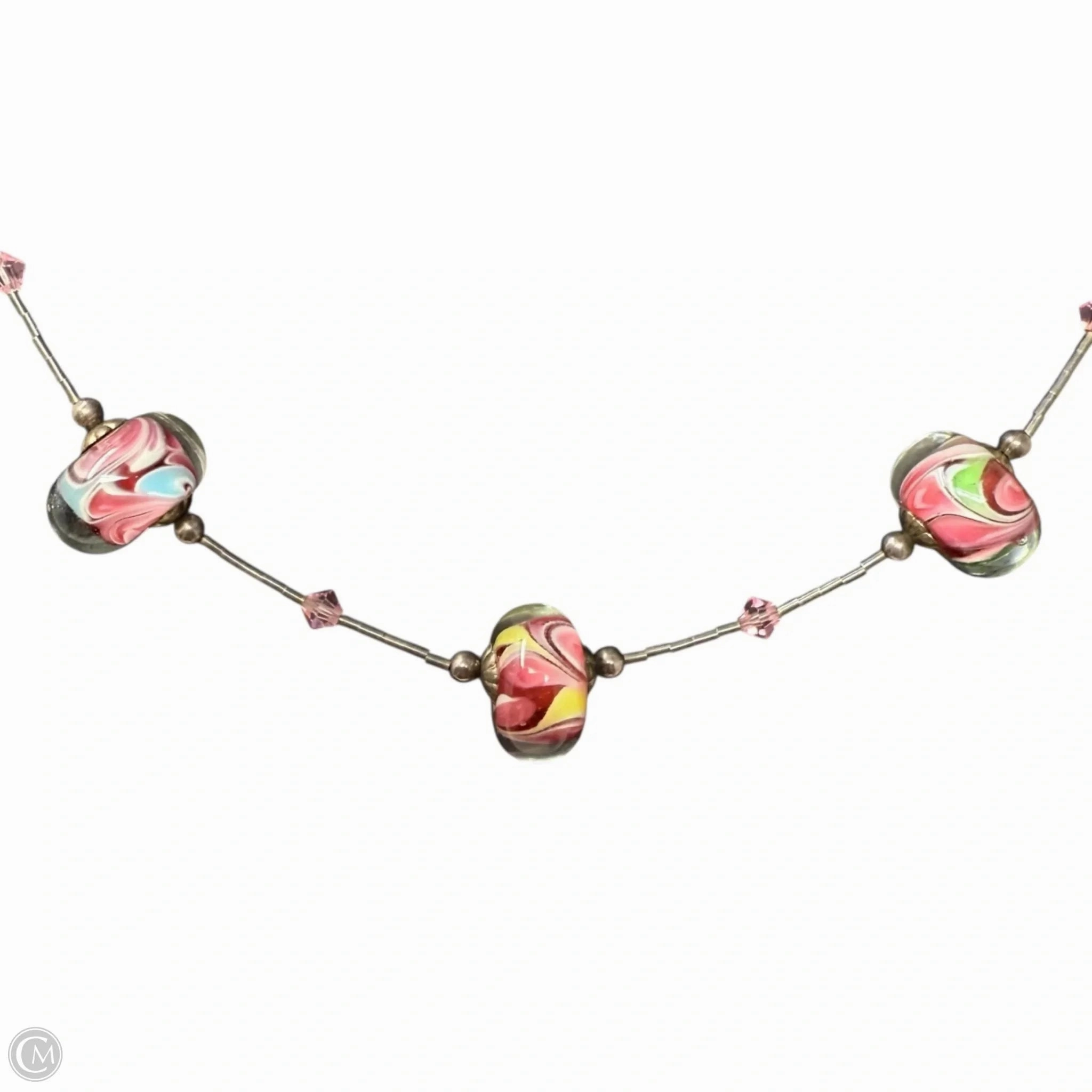Sterling Silver & Murano Glass Bead Necklace By Unbranded