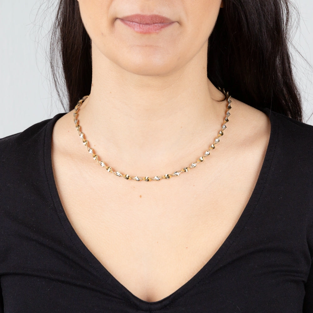 Sterling Silver And Gold Plated Two Tone Twisted Herringbone 45cm Chain