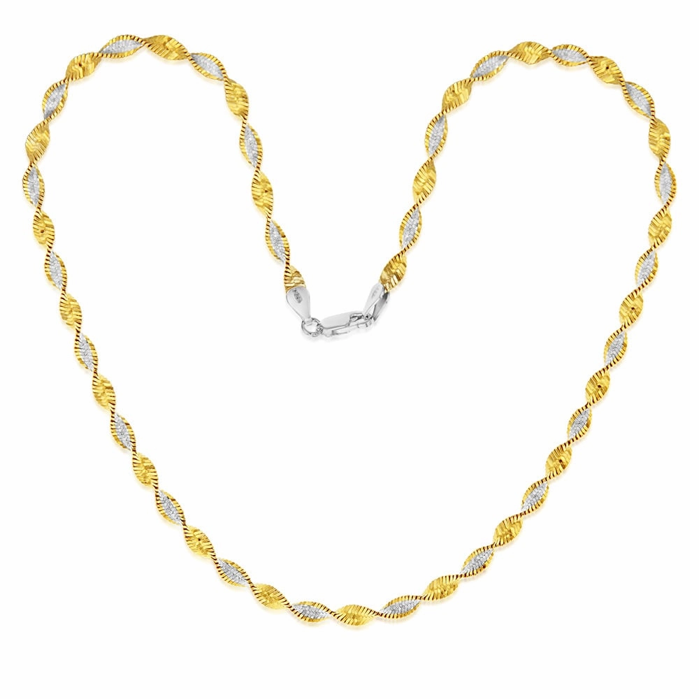Sterling Silver And Gold Plated Two Tone Twisted Herringbone 45cm Chain