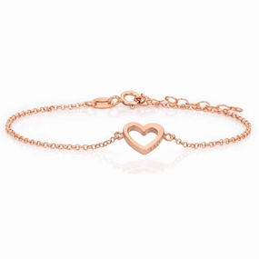 Sterling Silver and Rose Plated 18cm Heart Bracelet