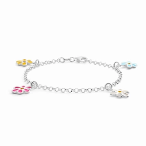 Sterling Silver Assorted Flower 16cm Bracelet