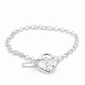 Sterling Silver Belcher Engraved Heart 20cm Padlock Bracelet