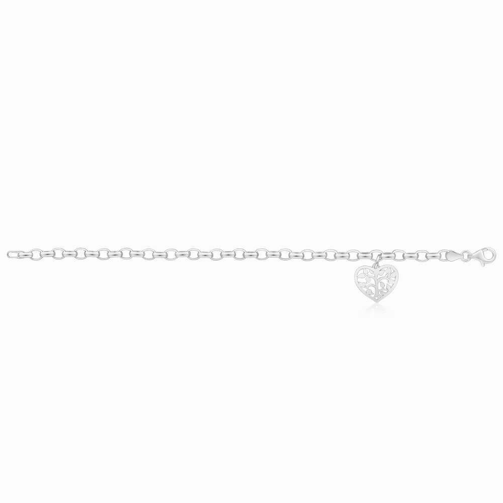 Sterling Silver Belcher Tree Of Life Heart Charm 18cm Bracelet