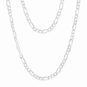 Sterling Silver Beveled Fancy 1:3 Figaro 140 Gauge 50cm Chain
