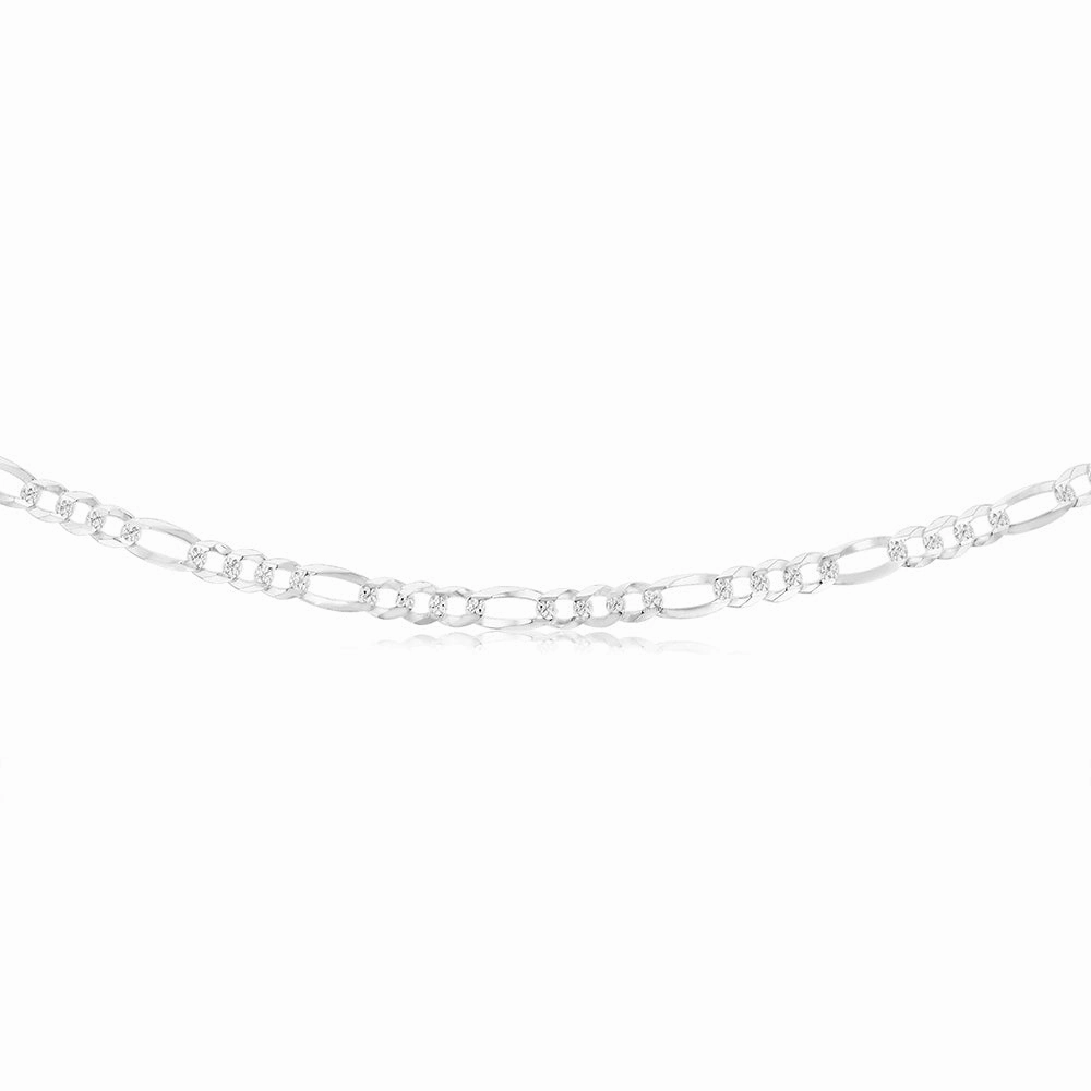 Sterling Silver Beveled Fancy 1:3 Figaro 140 Gauge 50cm Chain