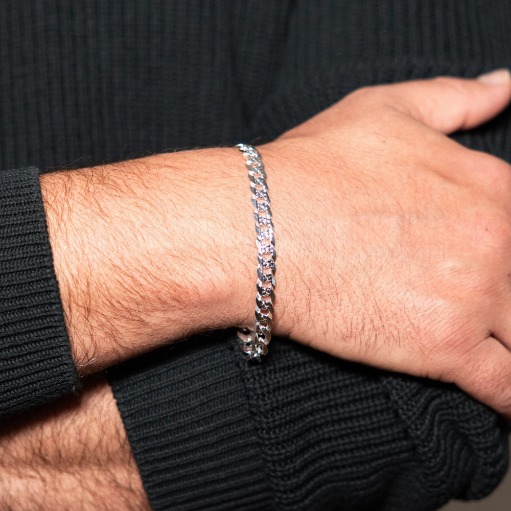 Sterling Silver Beveled Fancy Curb 160 Gauge 19cm Bracelet