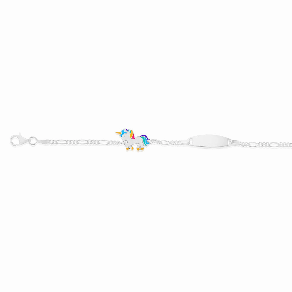 Sterling Silver Coloured Unicorn On Figaro 16cm Baby Bracelet
