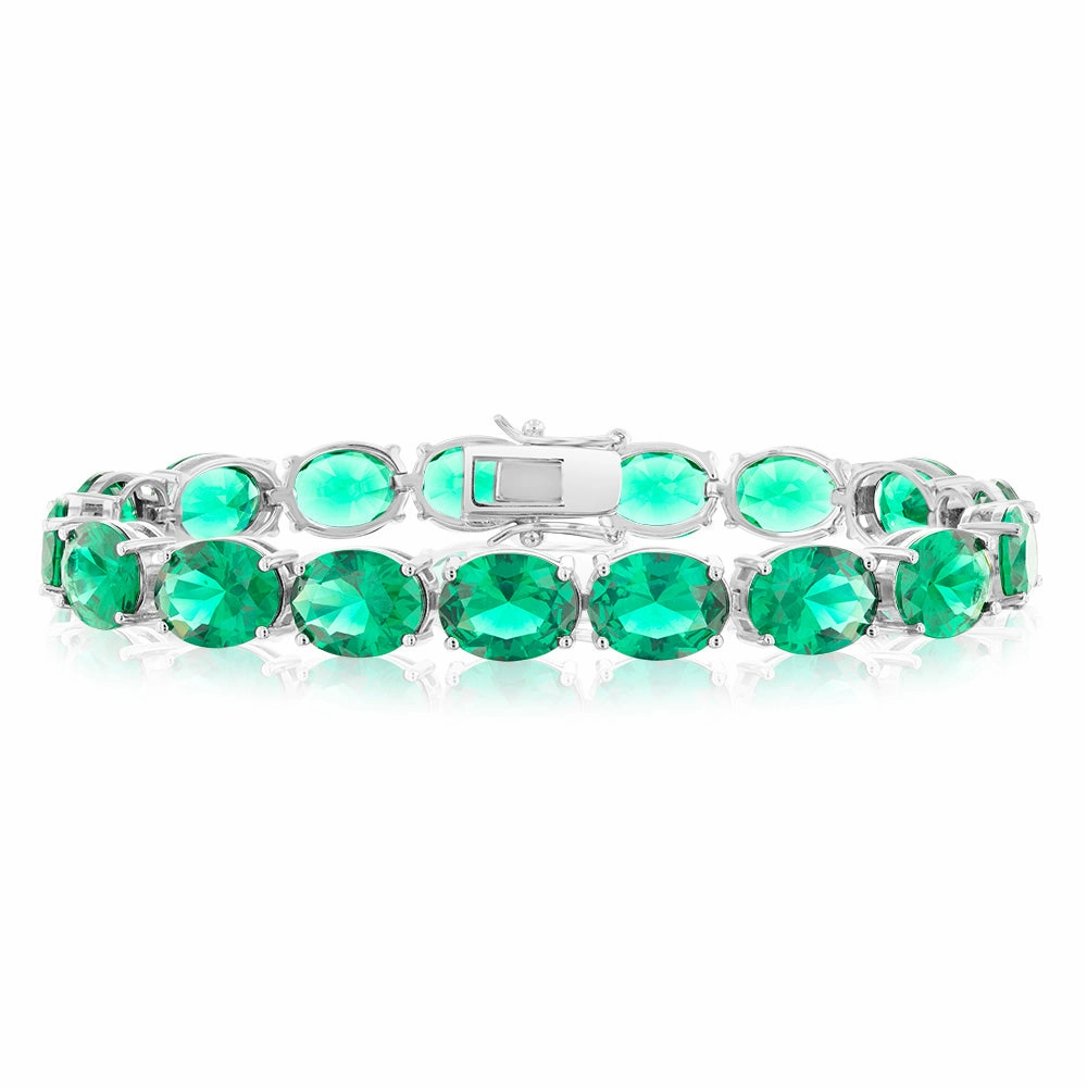 Sterling Silver Created Emerald 18.4cm Tennis Bracelet