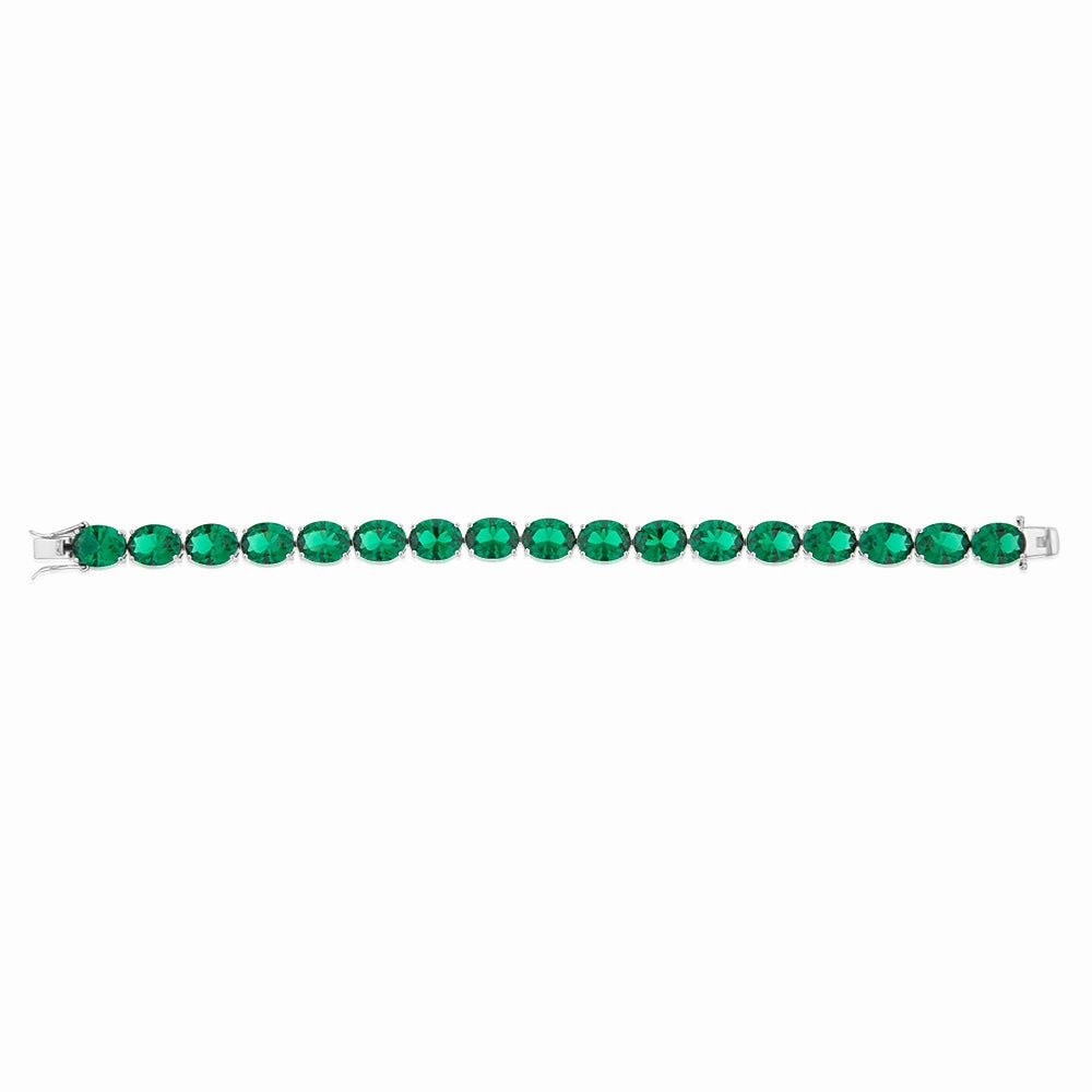 Sterling Silver Created Emerald 18.4cm Tennis Bracelet