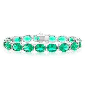 Sterling Silver Created Emerald 18.4cm Tennis Bracelet
