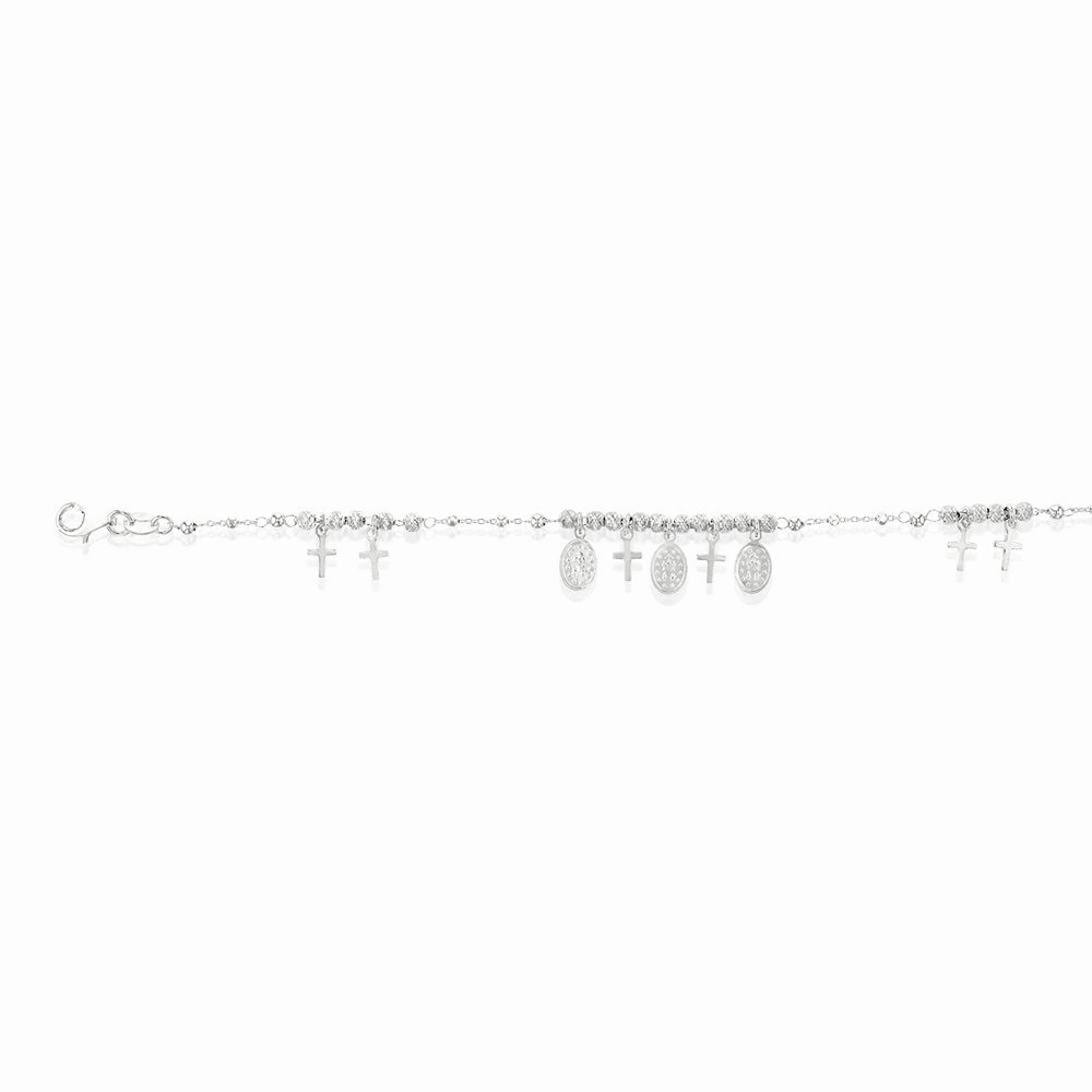 Sterling Silver Cross And Medallion Charm 19cm Bracelet