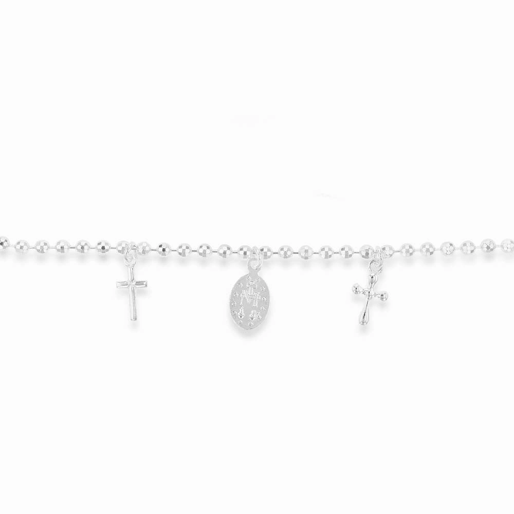 Sterling Silver Cross and Medallion Slider Bracelet