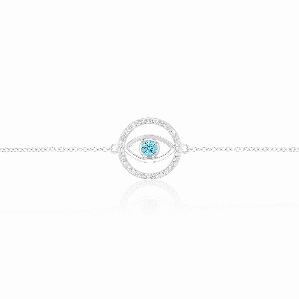 Sterling Silver Cubic Zirconia Evil Eye 16 3cm Bracelet