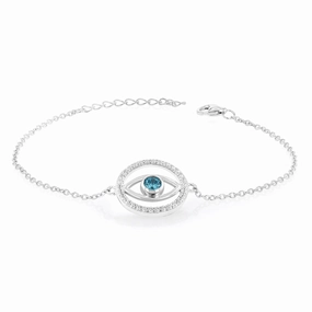 Sterling Silver Cubic Zirconia Evil Eye 16 3cm Bracelet