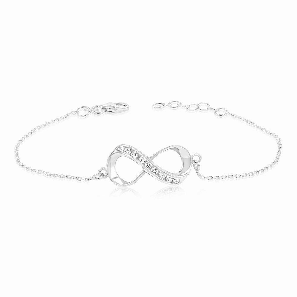 Sterling Silver Cubic Zirconia Infinity Trace Bracelet 19cm