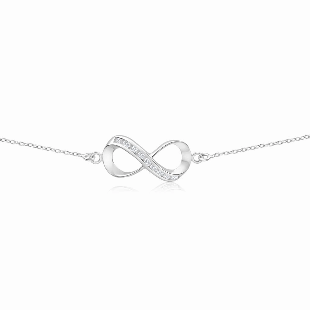 Sterling Silver Cubic Zirconia Infinity Trace Bracelet 19cm