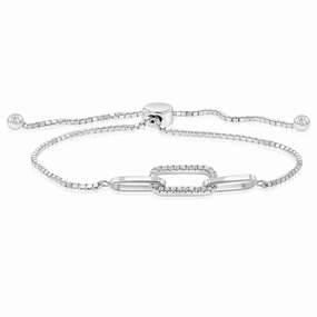Sterling Silver Cubic Zirconia Link 19cm Adjustable Bracelet