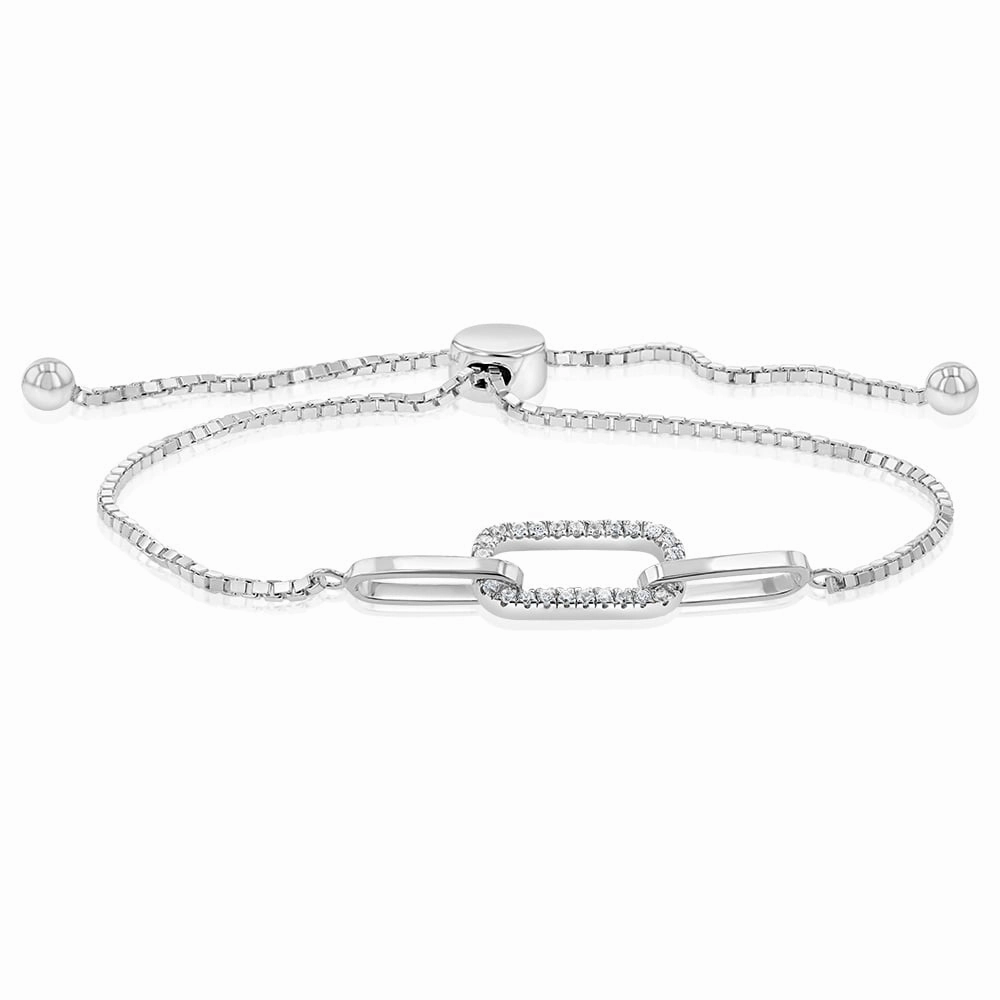Sterling Silver Cubic Zirconia Link 19cm Adjustable Bracelet