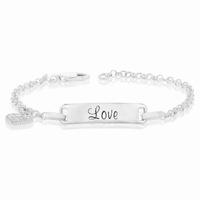 Sterling Silver Cubic Zirconia On Heart Charm ID 13 2cm Baby Bracelet