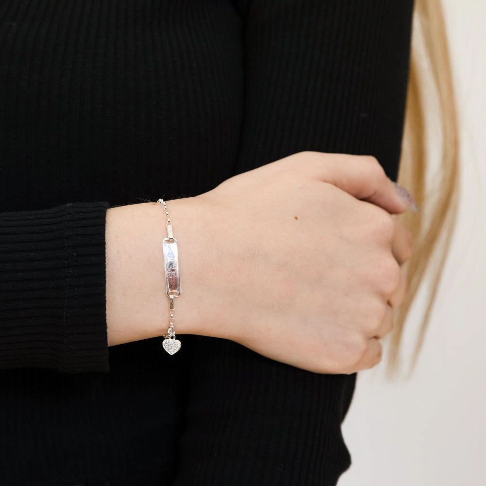 Sterling Silver Cubic Zirconia On Heart Charm ID 13 2cm Baby Bracelet