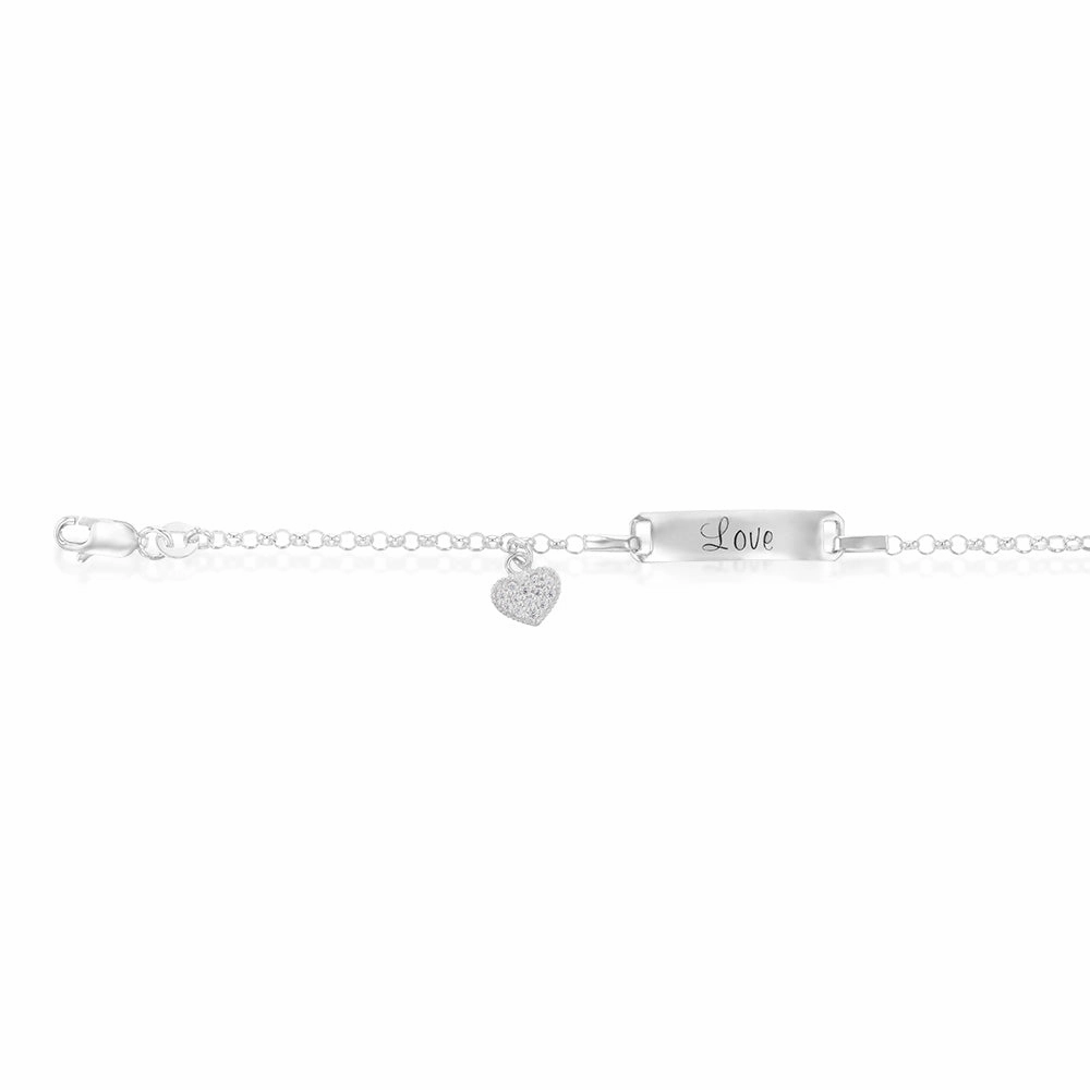 Sterling Silver Cubic Zirconia On Heart Charm ID 13 2cm Baby Bracelet