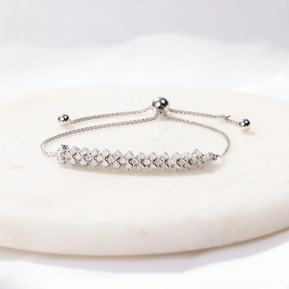 Sterling Silver Diamond Slider Bracelet with 18 Round Brilliant Cut Diamonds