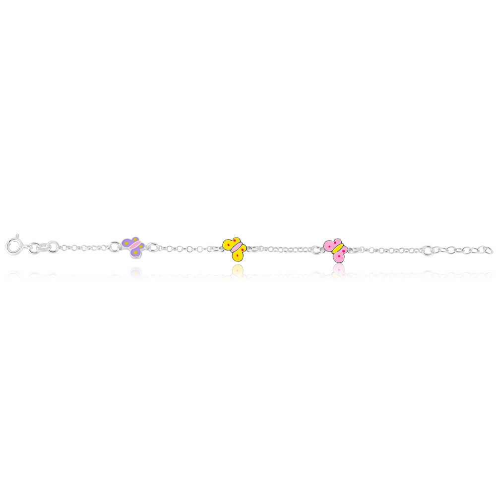 Sterling Silver Fancy Butterfly Charm Bracelet 14 2cm