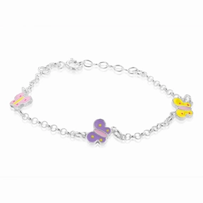 Sterling Silver Fancy Butterfly Charm Bracelet 14 2cm