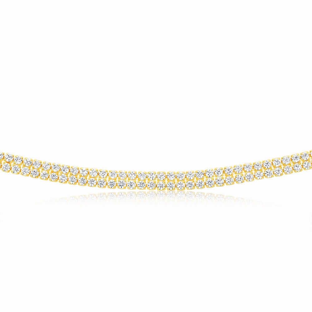 Sterling Silver Gold Plated 2mm Cubic Zirconia Two Row 40 5cm Tennis Chain