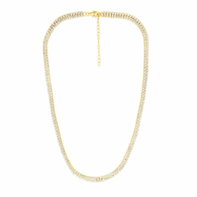 Sterling Silver Gold Plated 2mm Cubic Zirconia Two Row 40 5cm Tennis Chain
