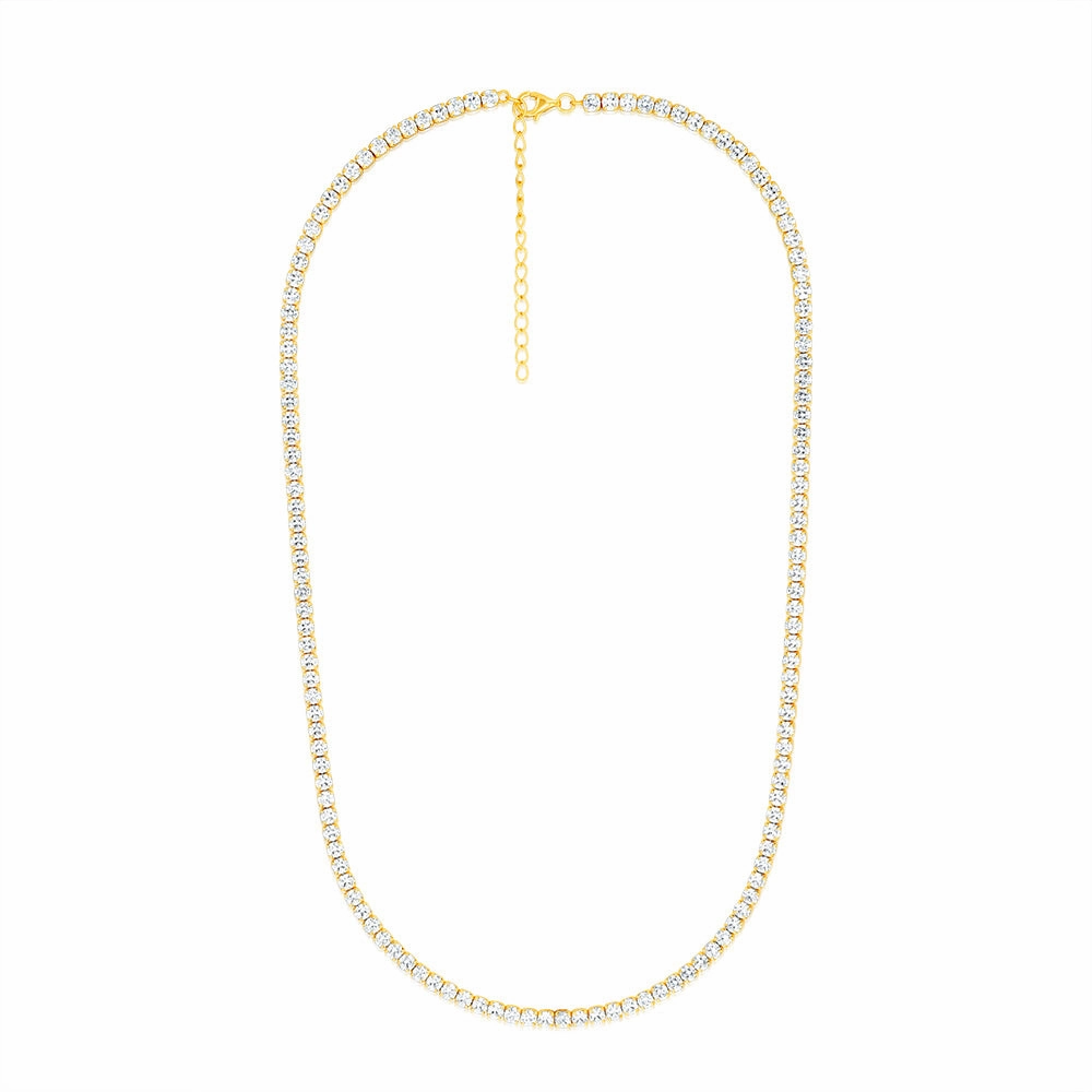 Sterling Silver Gold Plated 3mm Cubic Zirconia 45cm Tennis Chain