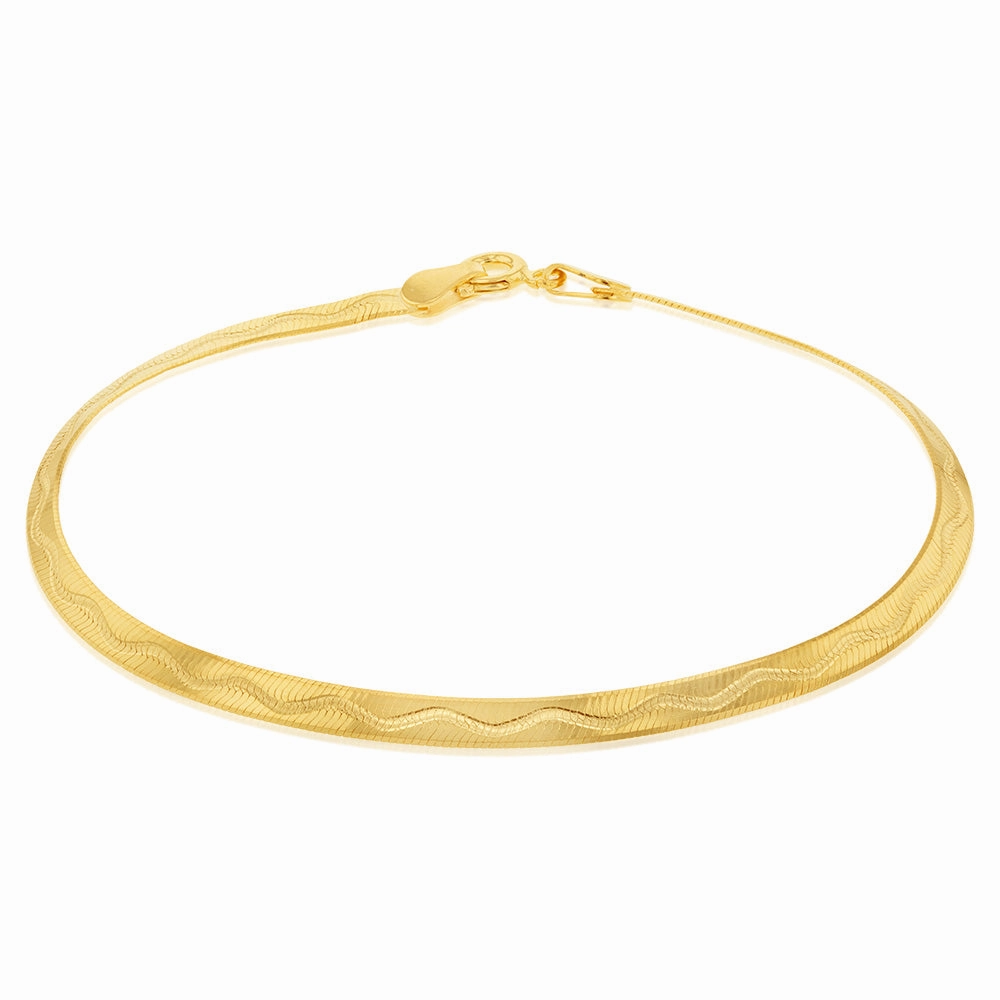 Sterling Silver Gold Plated 4mm Herringbone 19cm Bracelet
