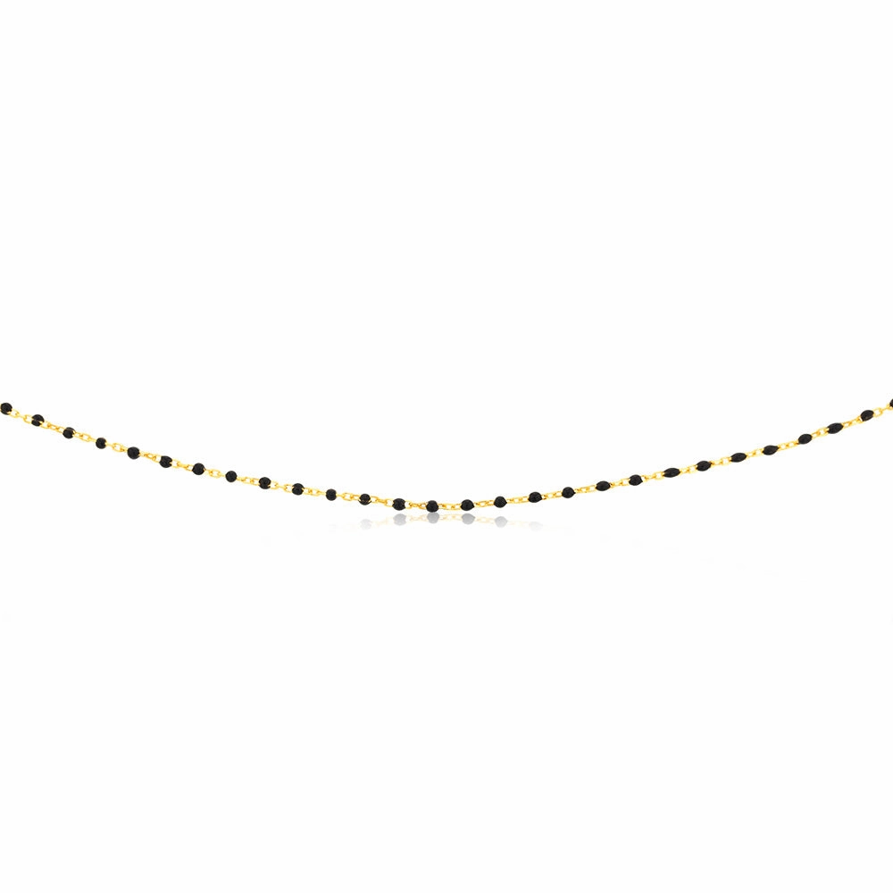 Sterling Silver Gold Plated Black Enamel Fancy 42 3cm Chain